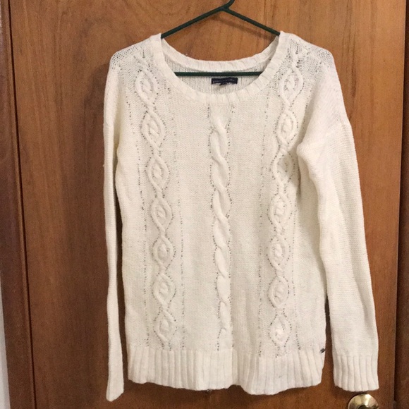 American Eagle Outfitters Sweaters - White AEO Cable Knit Sweater with Silver Beads Size M